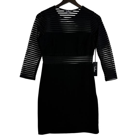 NWT Lulus Perfect Mesh Bodycon Dress 3/4 Sleeve Black - Size M - Picture 1 of 10